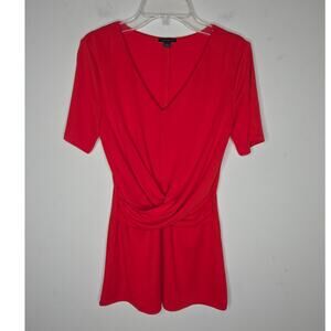 Ann Taylor red short sleeve v-neck faux wrap blouse - XS